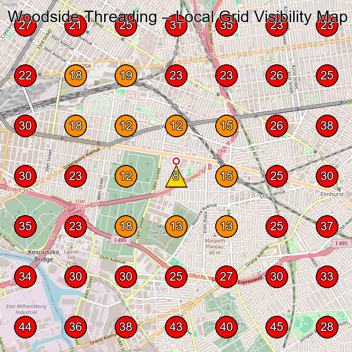 Woodside Threading GeoGrid visibility map for Beauty Salon in Queens